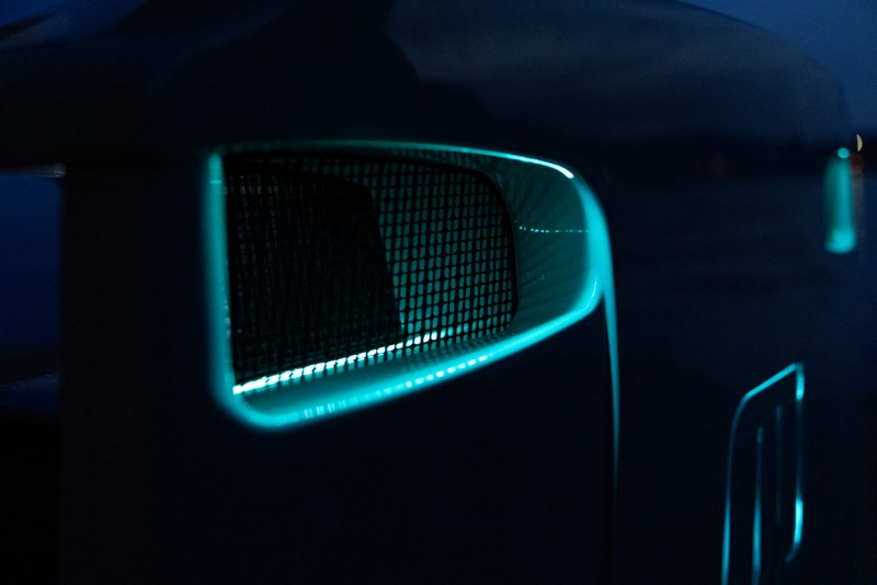 Blue neon light glowing on board after dark